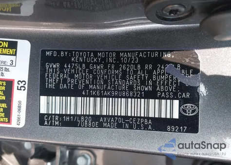 2024 Toyota Camry Xse from USA, damaged, VIN 4T1K61AK9RU868321